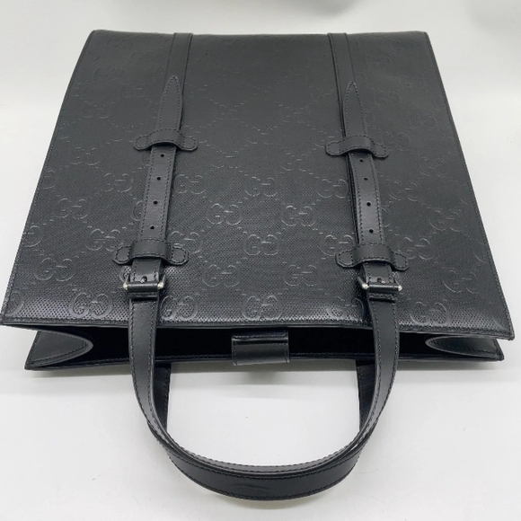 SALE! Authentic Gucci GG Black Embossed Leather Briefcase Tote W Dust Bag UNISEX - Picture 14 of 15